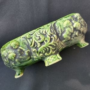 Vintage USA Pottery Green & Silvertone Planter ~ Cherubs ~ Unique